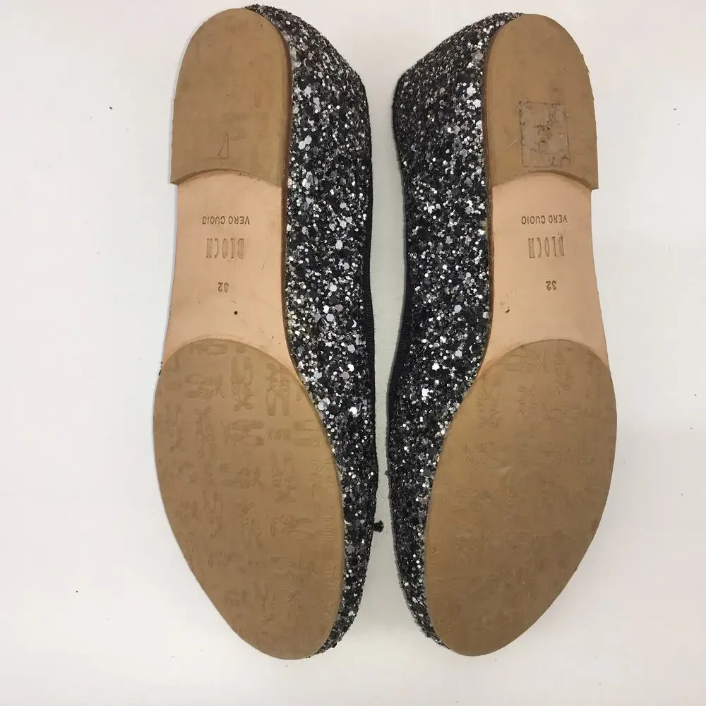 Bloch Helia Girls Sparkle Ballet Flats Shoe US 13 EU32 Silver Black Leather Sole